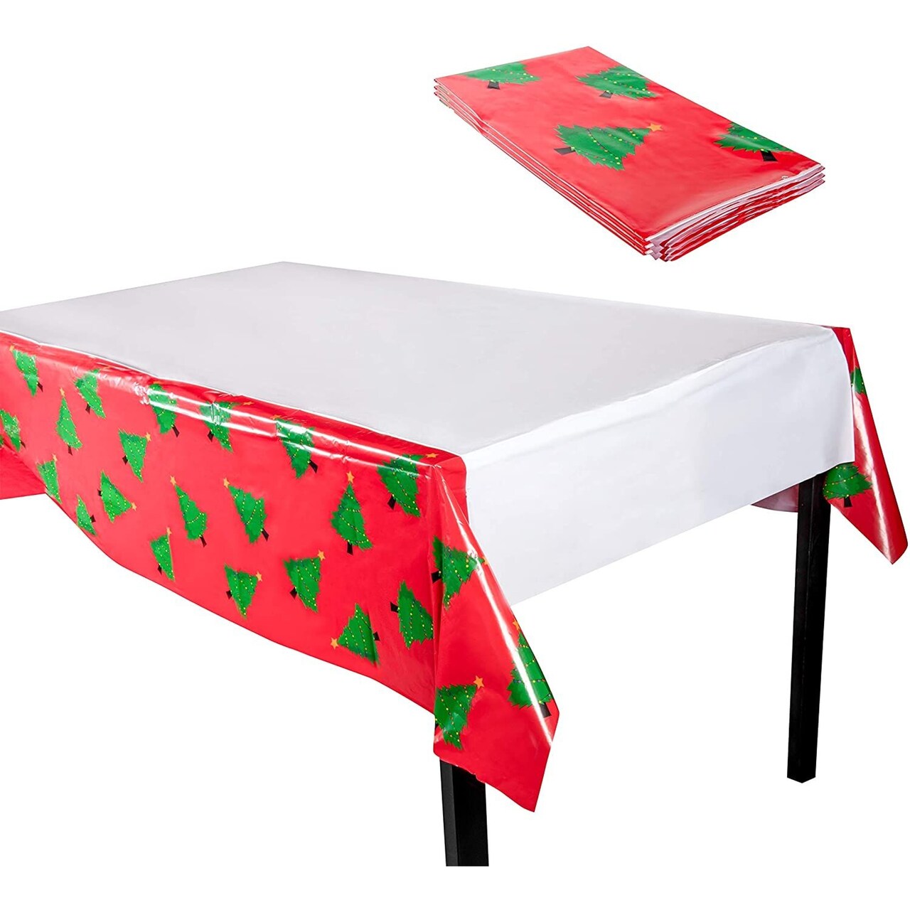Christmas Plastic Tablecloths, Xmas Tree Table Covering for Holiday Decor (4.5 x 9 Ft, 3 Pack)